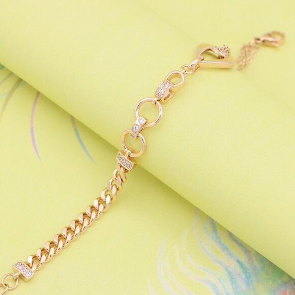 "Sparkling Rose Gold Bracelet with Elegant Round & Chain Link Detail, XPBL0909 - Picture 2 of 13